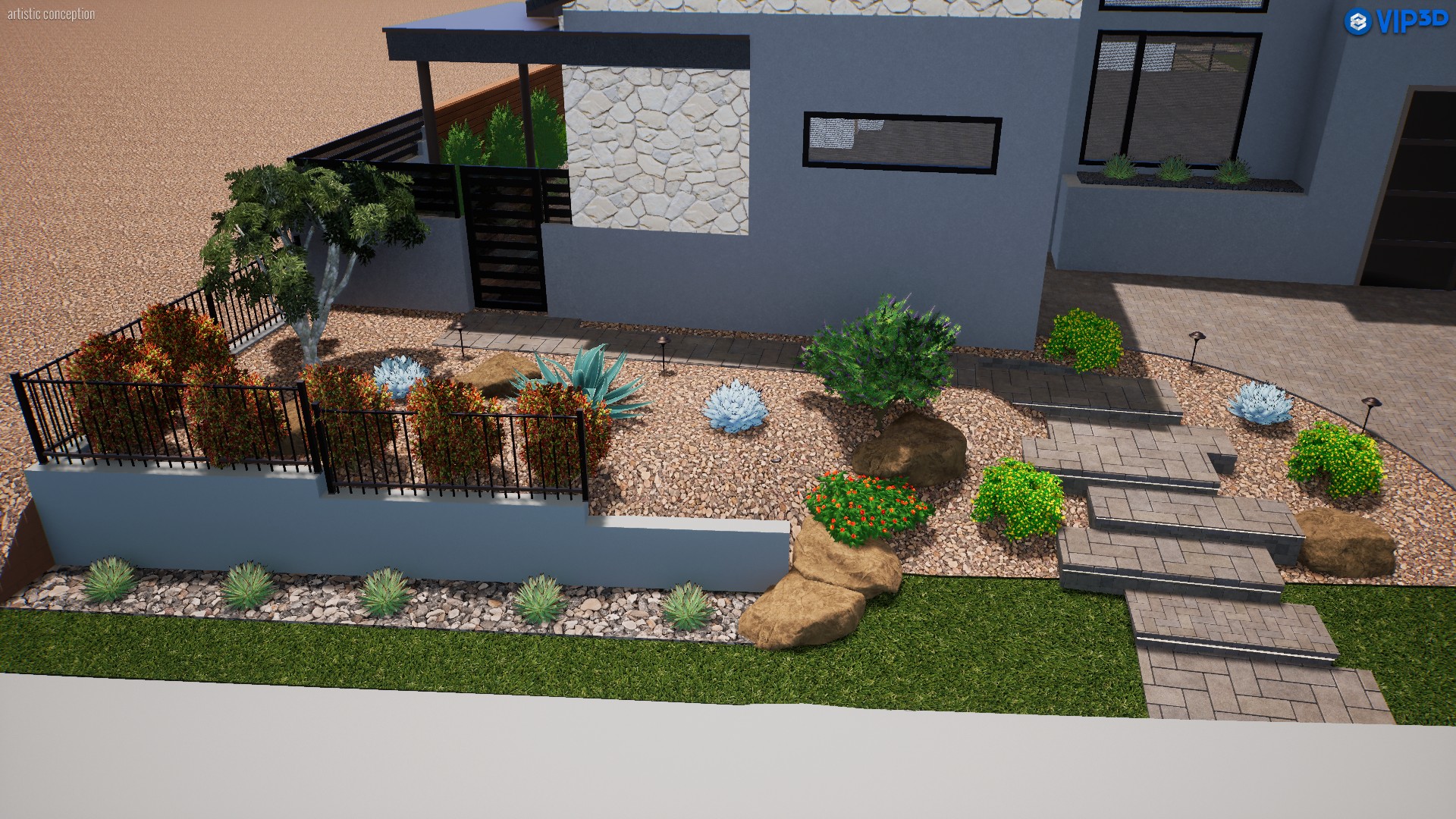 A 3 d rendering of the garden area.